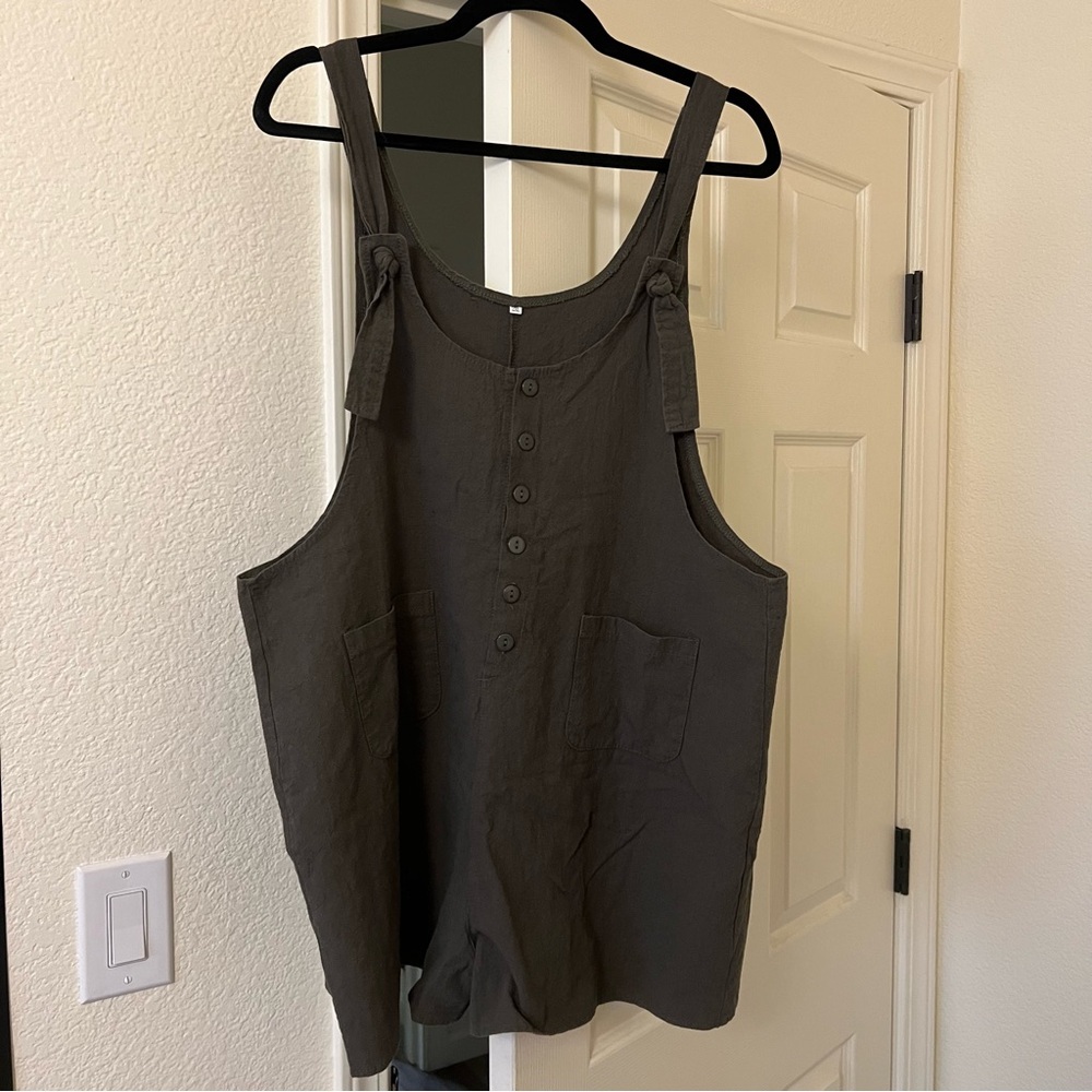 Linen Blend Olive Green Romper 2xl